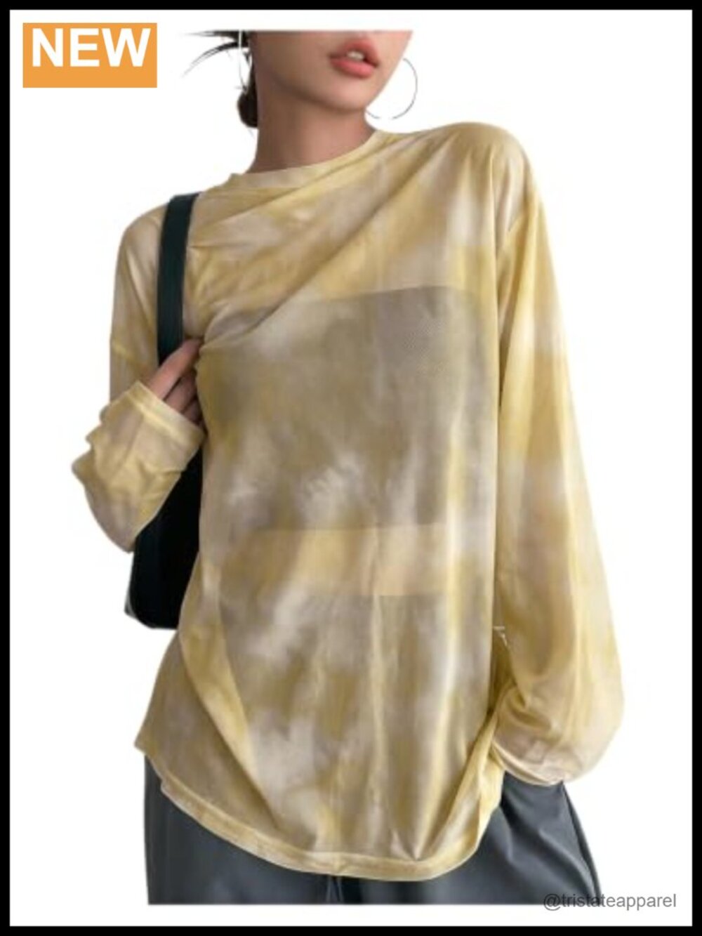 Y2K Sheer Mesh Top Long Sleeve Tie Dye Oversized